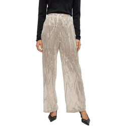 Vero Moda Ψηλόμεση Υφασμάτινη Γυναικεία Παντελόνα Relaxed Εφαρμογή Χρυσή Μπεζ 10319016