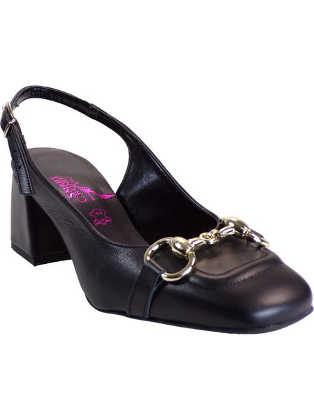 Smart Cronos Γόβες Slingback Δερμάτινες με Χοντρό Χαμηλό Τακούνι Μαύρες 7622-3914