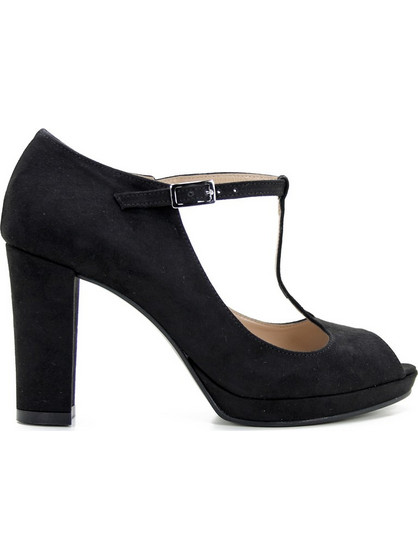 Ellen Γόβες Suede με Χοντρό Ψηλό Τακούνι Λουράκι & Φιάπα Μαύρες 78997