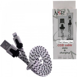 NSP Braided Flat USB-A to Lightning Cable 1m White 5205308135859