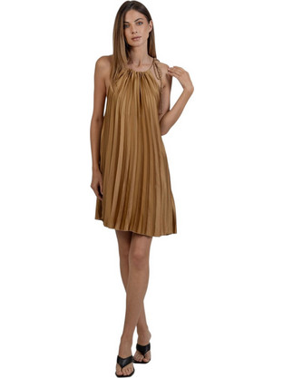 AGGEL Midi Καλοκαιρινό Βραδινό Φόρεμα Σατέν Ταμπά SS43095KF-1020