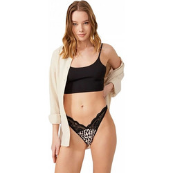 Cottonhill Γυναικείο Sexy String με Δαντέλα Μαύρο Καφέ CH6081
