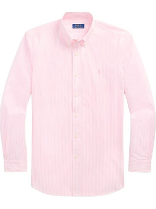 Polo Ralph Lauren Ανδρικό Πουκάμισο Βαμβακερό Ριγέ Μακρυμάνικο Κανονική Γραμμή Ροζ 710929346-015