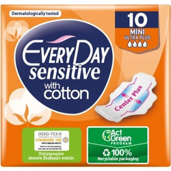 EveryDay Sensitive Mini Ultra Plus Σερβιέτες με Φτερά για Κανονική Ροή 4 Σταγόνες από Βαμβάκι 10τμχ