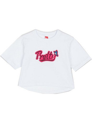 Joyce Pretty Παιδικό Crop Top Κοντομάνικο Λευκό Φούξια 2513507