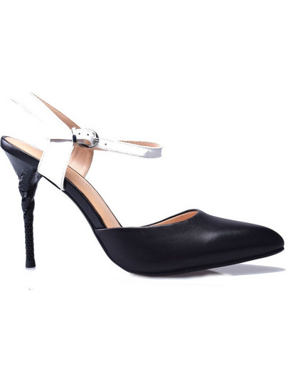 Versace 19V69 Γόβες Δερμάτινες με Τακούνι Στιλέτο με Λουράκι Μαύρες Λευκές AMR639-60