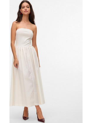 Vero Moda Midi Καλοκαιρινό Βραδινό Φόρεμα Εκρού 10327409