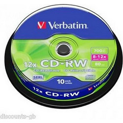Verbatim 43480 Εγγράψιμα CD-RW 12x 700MB Cake Box 10τμχ
