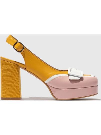 Fly London Γόβες Slingback Δερμάτινες με Χοντρό Ψηλό Τακούνι & Φιάπα Κίτρινες Ροζ P145243002
