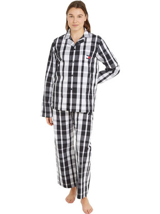 Tommy Hilfiger Χειμωνιάτικες Ανδρικές Πιτζάμες Βαμβακερές Καρό Μαύρες Λευκές UU0UU00084-0GP