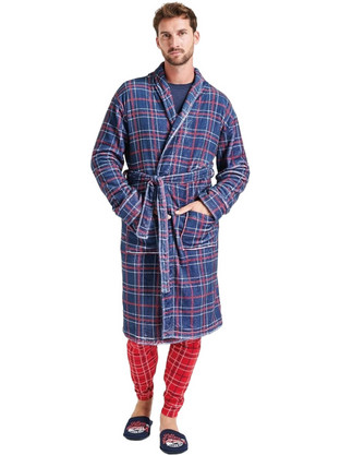 Amo la Casa Χειμωνιάτικη Ανδρική Ρόμπα Fleece Καρό Μπλε D001380