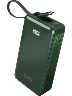SBS Power Bank 1000mAh 20W με Θύρα USB-A & 2 Θύρες USB-C Green