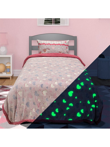 Lino Home Παιδική Κουβέρτα Fleece Καρδούλες Φωσφοριζέ 160x220 Ροζ 1300001808