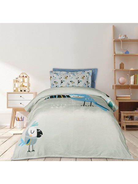 Das Home 4914 Παιδική Κουβέρτα Fleece Παπαγάλος 160x220 Πράσινο Mint Γαλάζια