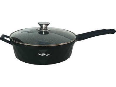 Cheffinger Σωτέζα Χάλκινη Αντικολλητική Μαρμάρινη Επίστρωση με Καπάκι 28cm CF-DIAPF28BLK