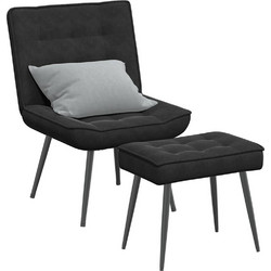 vidaXL Πολυθρόνα Relax με Υποπόδιο Βελούδινη Μαύρη 4012332