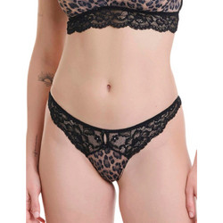 Walk Γυναικείο String με Δαντέλα Καφέ Μαύρο W2041-1