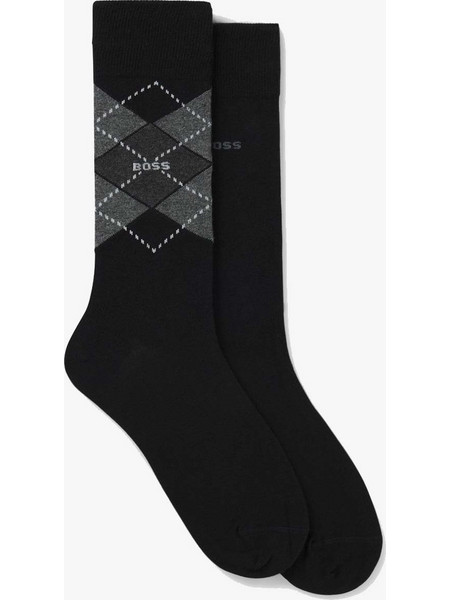 Hugo Boss Ανδρικές Κάλτσες Ψηλές με Σχέδια Μαύρες 2Pack 50478352-001