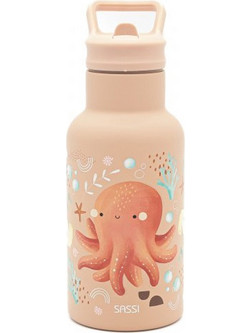 Sassi Slurpy The Octopus Παιδικό Παγούρι Ανοξείδωτο με Καλαμάκι Σομόν 350ml