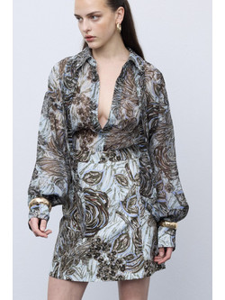 Ciel Concept Anthesis Μίνι Φούστα Υφασμάτινη Ψηλόμεση Ασημί CIE-FW25-GR1029
