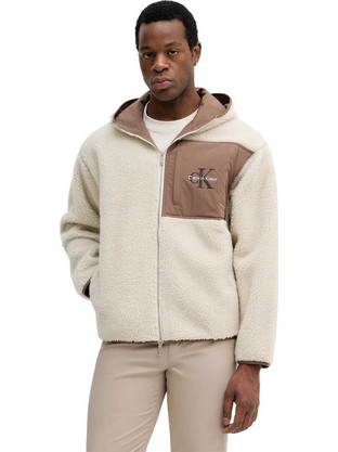 Calvin Klein Ανδρική Ζακέτα Fleece με Κουκούλα και Φερμουάρ Μπεζ LV04RD218G-67U