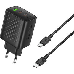 Lito LC25T Φορτιστής με Καλώδιο USB-C με Θύρα USB-A & 2 Θύρες USB-C 65W Power Delivery