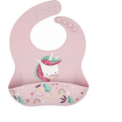 Sassi Sparkly The Unicorn Αδιάβροχη Σαλιάρα Σιλικόνης με Κουμπί & Τσέπη 6m+ Ροζ