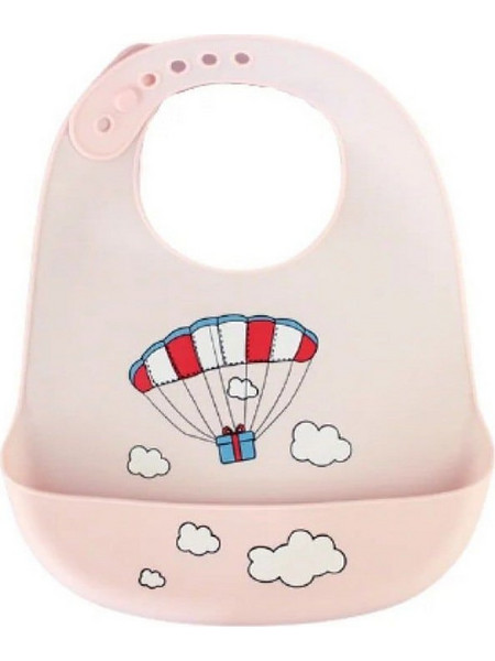 Airballoon Αδιάβροχη Σαλιάρα Σιλικόνης με Κουμπί & Τσέπη 6m+ Ροζ
