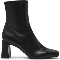 Steve Madden Γυναικεία Μποτάκια Αστραγάλου Δερμάτινα Μαύρα με Χοντρό Ψηλό Τακούνι 11003498-001