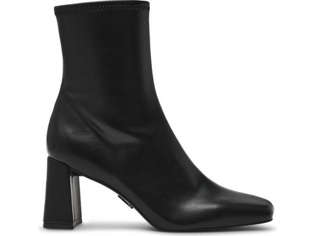 Steve Madden Γυναικεία Μποτάκια Αστραγάλου Δερμάτινα Μαύρα με Χοντρό Ψηλό Τακούνι 11003498-001