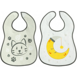 Kiokids Moon Cat Σετ Αδιάβροχες Σαλιάρες Υφασμάτινες με Αυτοκόλλητο 4m+ Γκρι 2τμχ