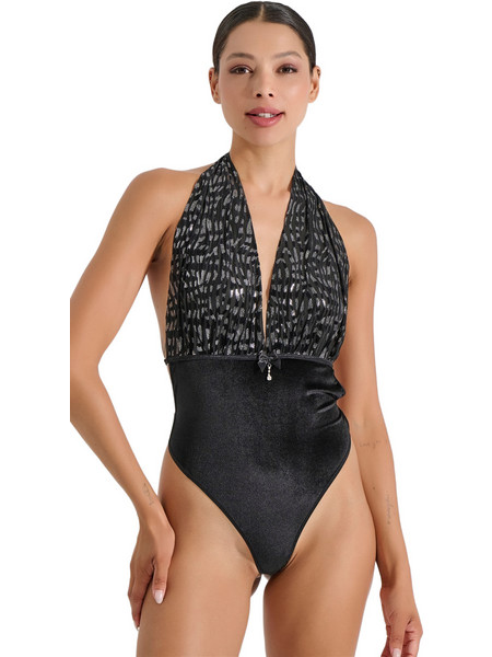 Milena By Paris Sexy Κορμάκι String Μαύρο Ασημί 2517