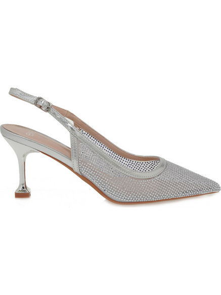 Exe Γόβες Slingback με Λεπτό Χαμηλό Τακούνι & Στρας Ασημί W47005114-E94