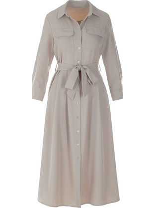 Gsecret Midi Καθημερινό Φόρεμα Σεμιζιέ Μπεζ 18869-36506