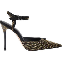Kurt Geiger Γόβες Δερμάτινες με Τακούνι Στιλέτο με Λουράκι & Στρας Μαύρες Χρυσές 4989405609-05