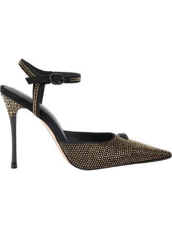 Kurt Geiger Γόβες Δερμάτινες με Τακούνι Στιλέτο με Λουράκι & Στρας Μαύρες Χρυσές 4989405609-05