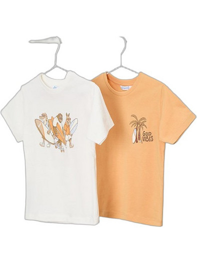 Mayoral Σετ Παιδικά T-Shirt Κοντομάνικα Μπεζ Πορτοκαλί 26-03063-061