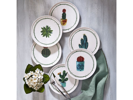 Stewe Home Κάκτοι Πιάτα Γλυκού Πορσελάνης 20cm 6τμχ STE-004018-P4018