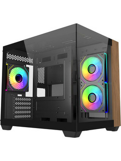 Cooler Master Elite 481 Wood Black Mini Tower Κουτί Υπολογιστή με Πλαϊνό Παράθυρο