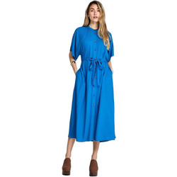 Funky Buddha Midi Καλοκαιρινό Καθημερινό Φόρεμα Σεμιζιέ Μεταξωτό Royal Blue FBL013-100-13