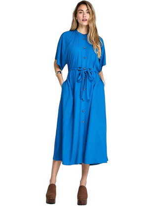 Funky Buddha Midi Καλοκαιρινό Καθημερινό Φόρεμα Σεμιζιέ Μεταξωτό Royal Blue FBL013-100-13