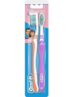 Oral-B 123 Medium Οδοντόβουρτσες 2τμχ Πορτοκαλί Ροζ