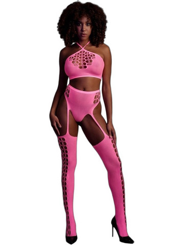 Ouch! Glow In The Dark Σετ Sexy Εσώρουχα See Through με Ζαρτιέρες Ροζ OU836GPNOS