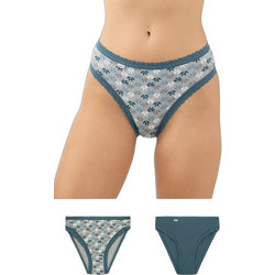 Minerva Βαμβακερά Γυναικεία Slip με Δαντέλα Πετρόλ 2Pack 96-82365-002