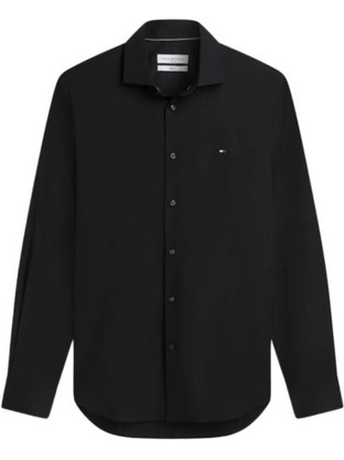 Tommy Hilfiger Ανδρικό Πουκάμισο Βαμβακερό Μακρυμάνικο Κανονική Γραμμή Μαύρο MW0MW43122-BDS