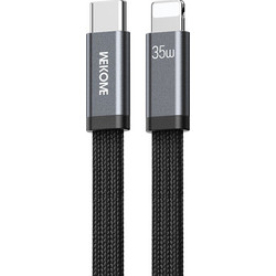 Wekome WDC-C17 Braided Flat USB-C to Lightning Cable 35W 1.2m Black