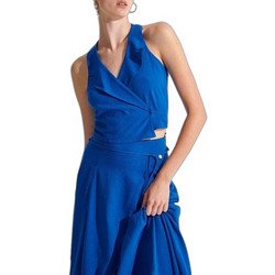 Ale Γυναικείο Καλοκαιρινό Crop Κρουαζέ Top Λινό Royal Blue 22233713