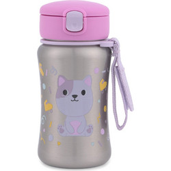 Skip Hop Cat Παιδικό Παγούρι Ανοξείδωτο BPA Free με Καλαμάκι Ασημί Ροζ 350ml