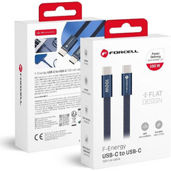 Forcell Braided Flat USB-C to USB-C 100W 1.2m Dark Blue 5903396451034