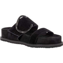 Komis & Komis Γυναικεία Σανδάλια Suede Ανατομικά με Στρας Μαύρα E607